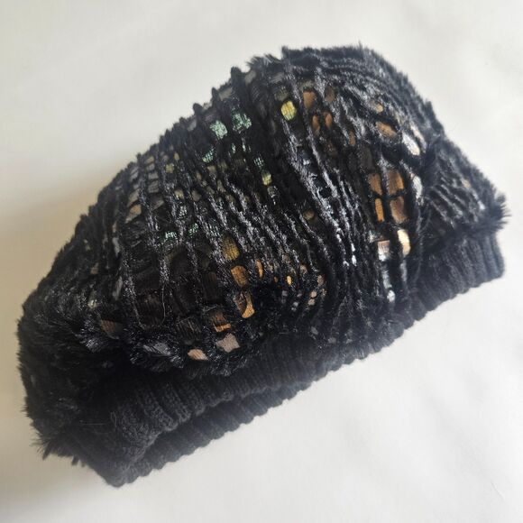 Lane Bryant Sparkle Beanie Short Black and Gold Knit Hat Caplet - Picture 1 of 5